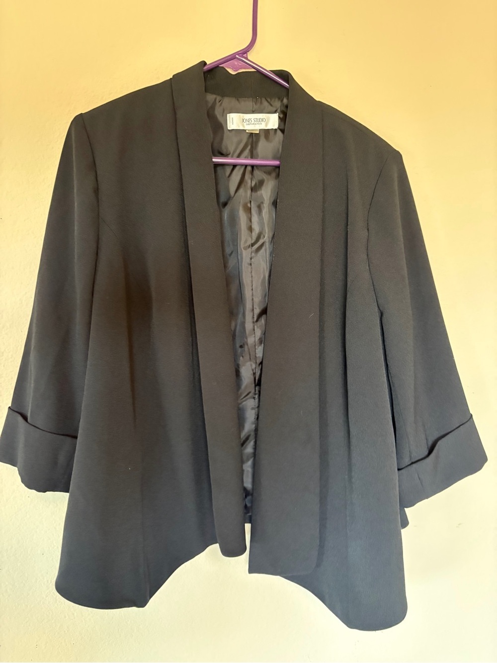 Jones Studio Women’s 16W Black Open Front Blazer 3/4 Sleeve Career Jacket